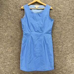Casual Corner Dress Women 8 Blue Plaid Sheath Midi Zipper Lined Cotton Casual